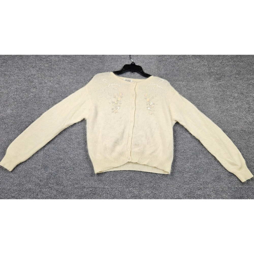 Sostanza Vintage Angora Wool Blend Beaded Sequin Cardigan Sweater Cream L
